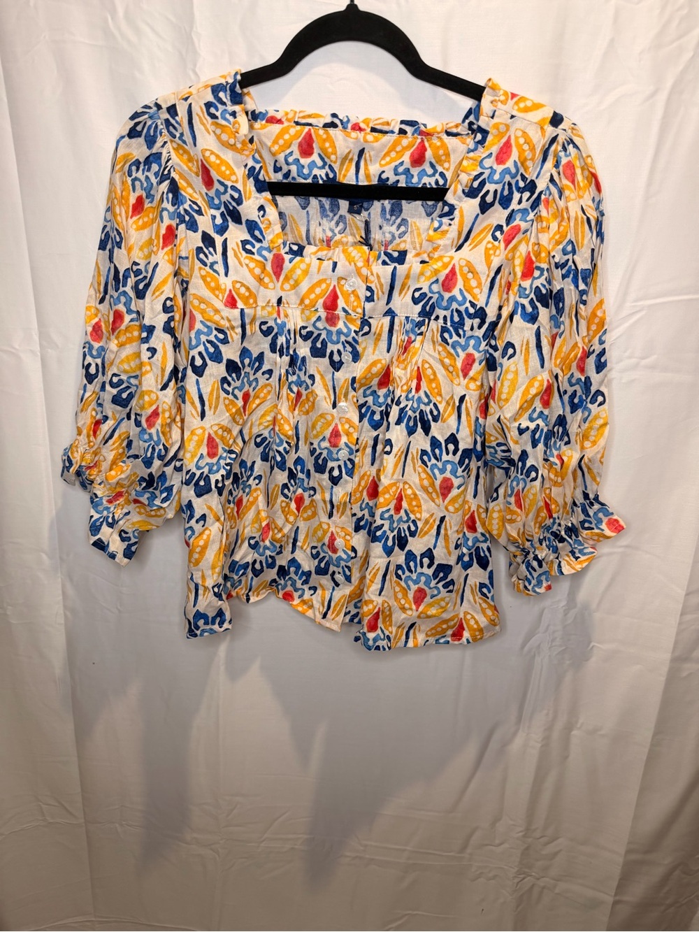 RACHEL Rachel Roy White Floral Square-Neck Puff Sleeve Blouse